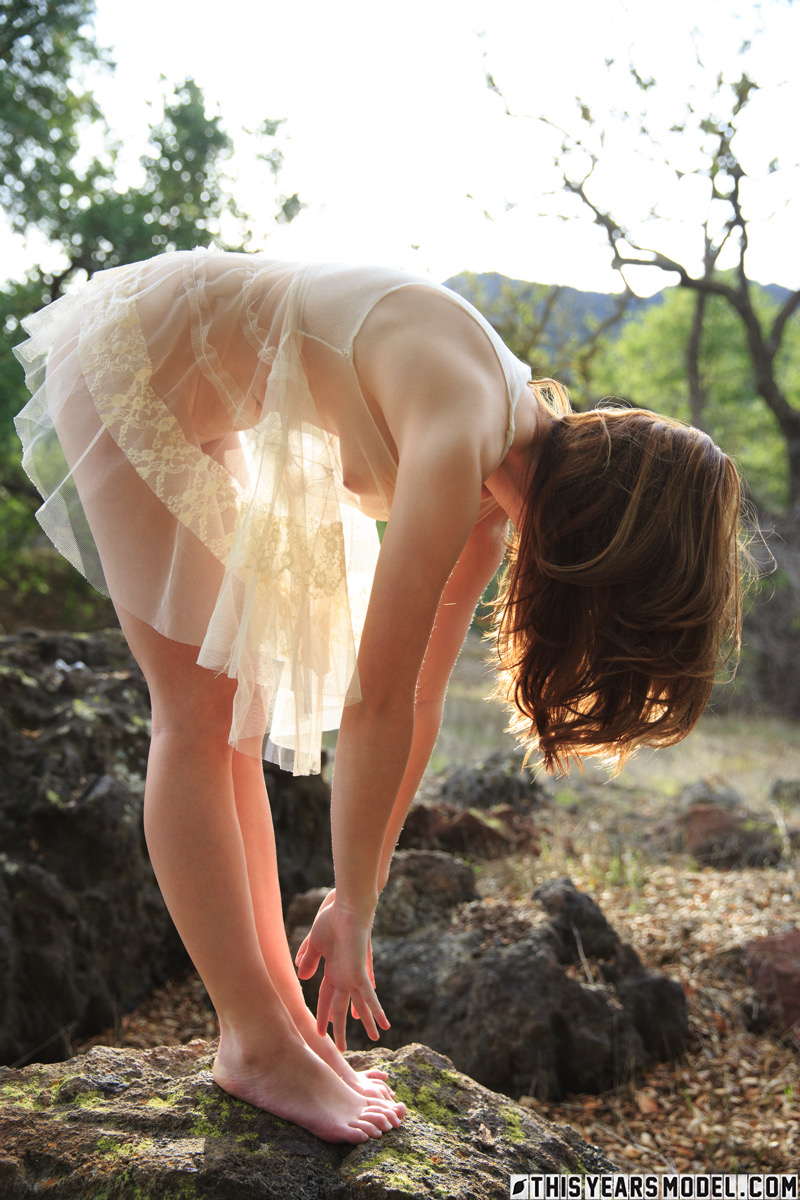 First timer models a see-through dress while barefoot in nature foto porno #424164564