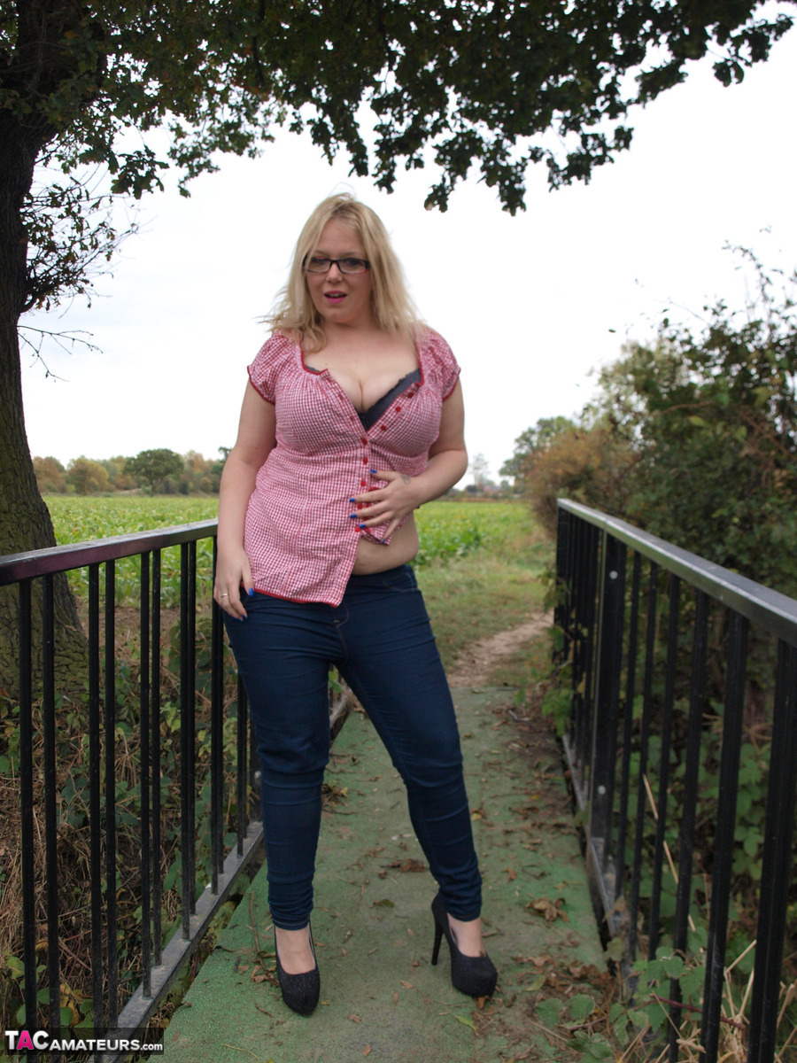 Amateur BBW Sindy Bust exposes her big boobs and twat on a countryside bridge porn photo #428503704 | TAC Amateurs Pics, Sindy Bust, PAWG, mobile porn