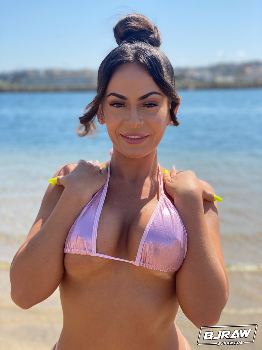 Latina female Kiki Klout removes her bikini prior to blowing a hard cock porn photo #422901275