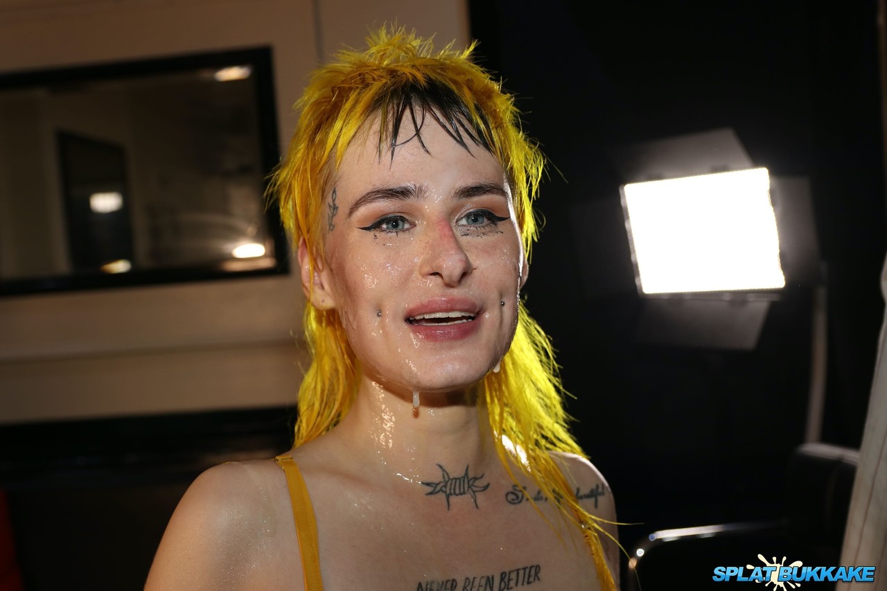 British chick Lana Banana receives facial cumshots during a bukkake scene porn photo #424446275