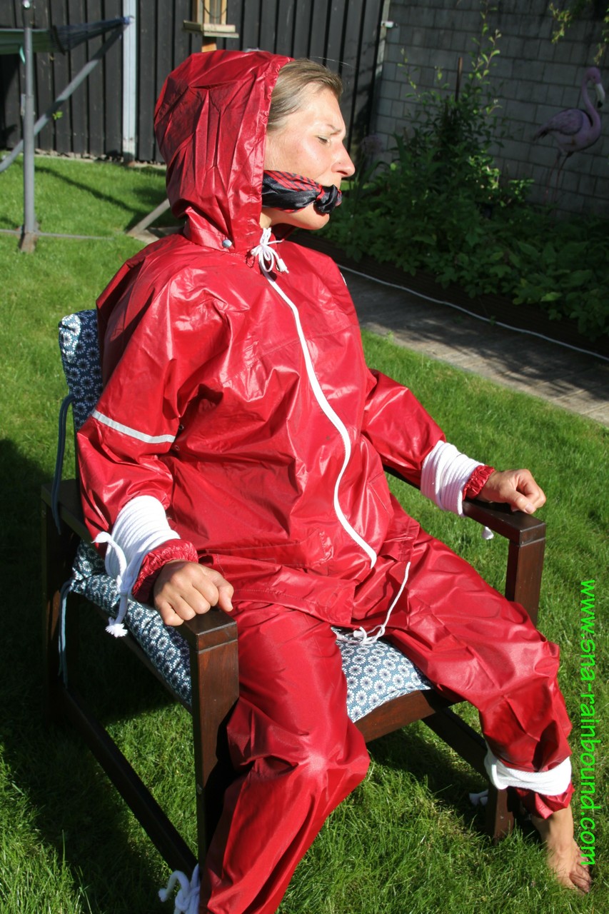 Amateur chick is subjected to breath play while affixed to a chair in a yard ポルノ写真 #424873831
