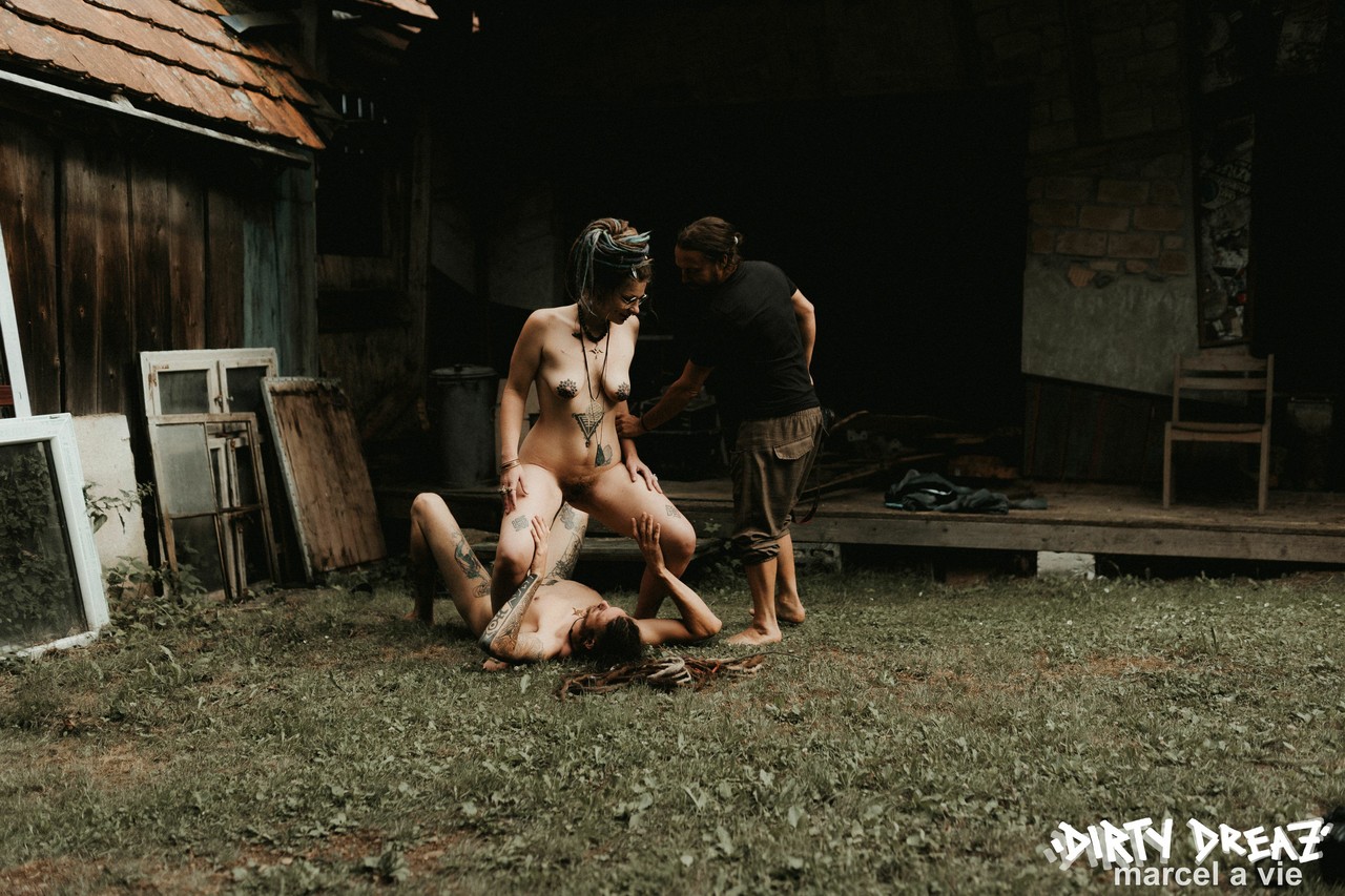 Heavily tattooed girls piss on a naked man outside the back steps of a house zdjęcie porno #424056958 | Z Filmz Ooriginals Pics, Anuskatzz, Illuz, Kali Peez, Valkyriz, Tattoo, mobilne porno