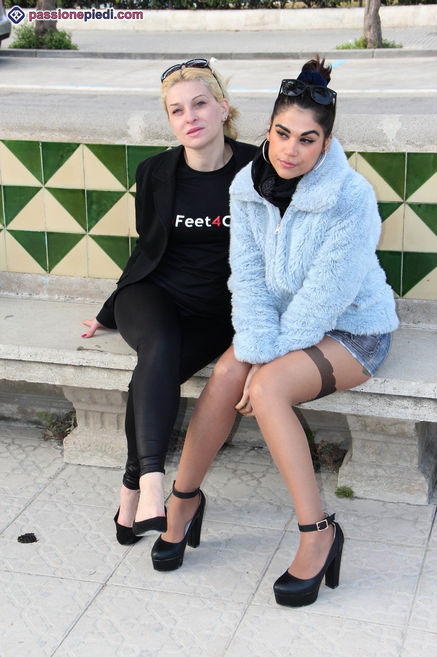 Clothed females Chiara and Monique free their feet from footwear foto porno #425420865
