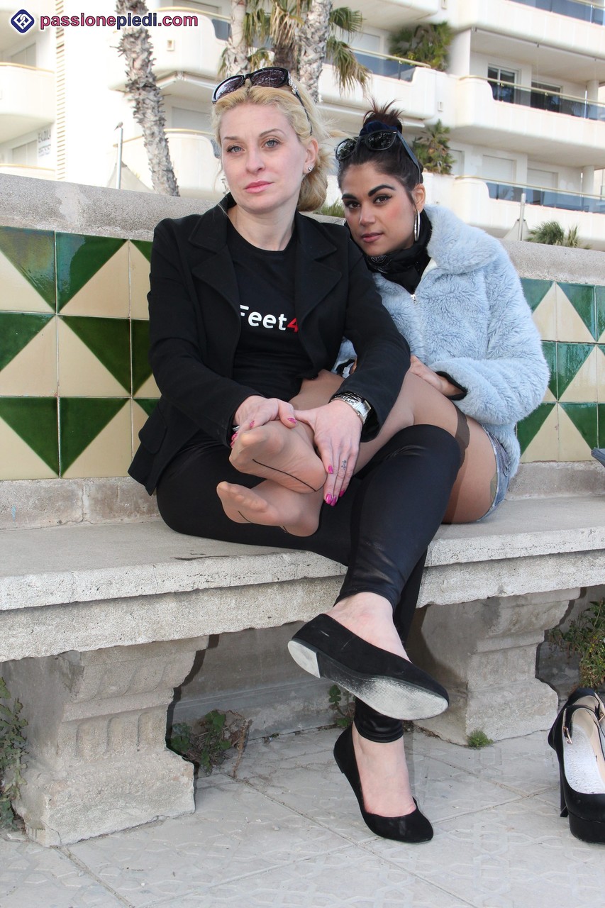 Clothed females Chiara and Monique free their feet from footwear foto porno #425420874