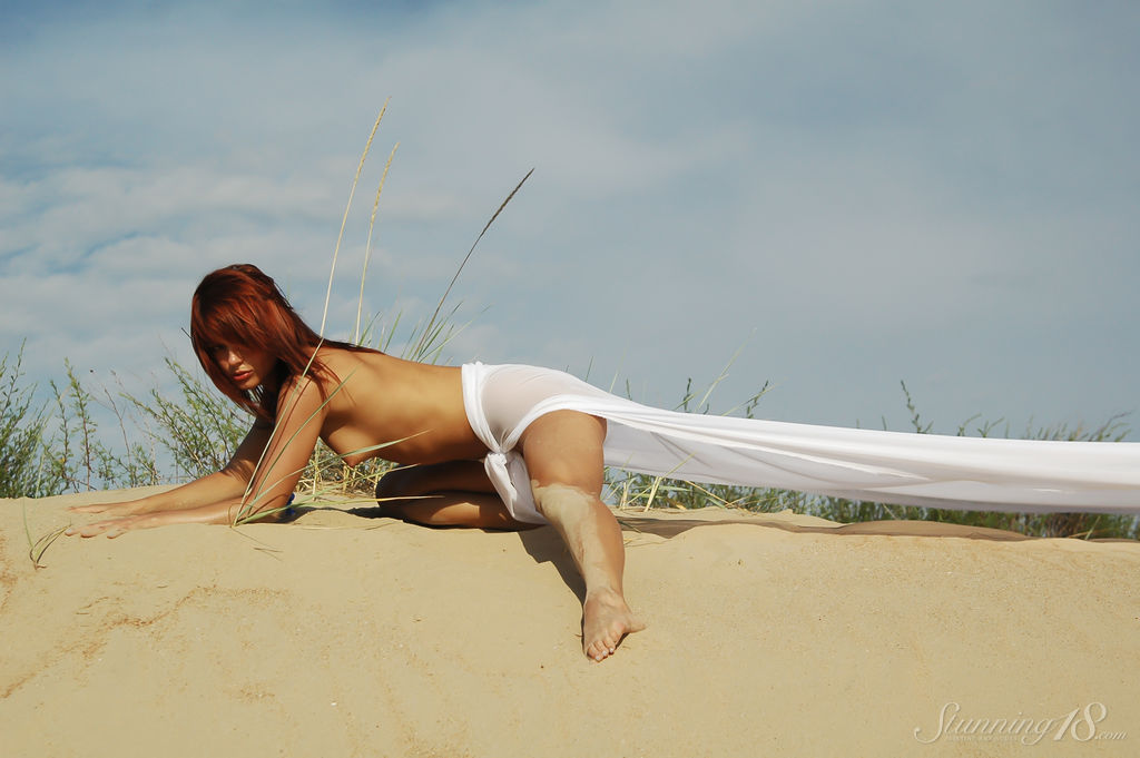 Barely legal redhead Turia U knocks off great nude poses on a sand dune photo porno #425493221