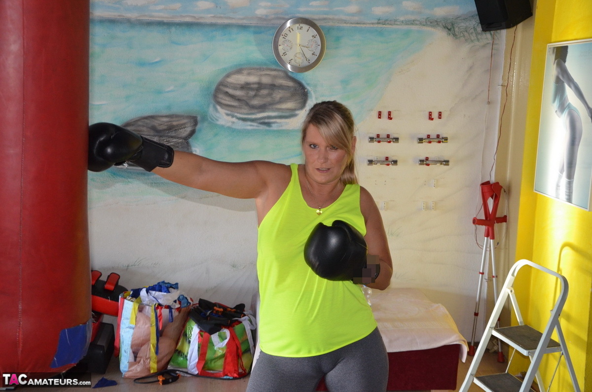 Middle Aged Blonde Sweet Susi Gets Naked After Working Out With A Punching Bag