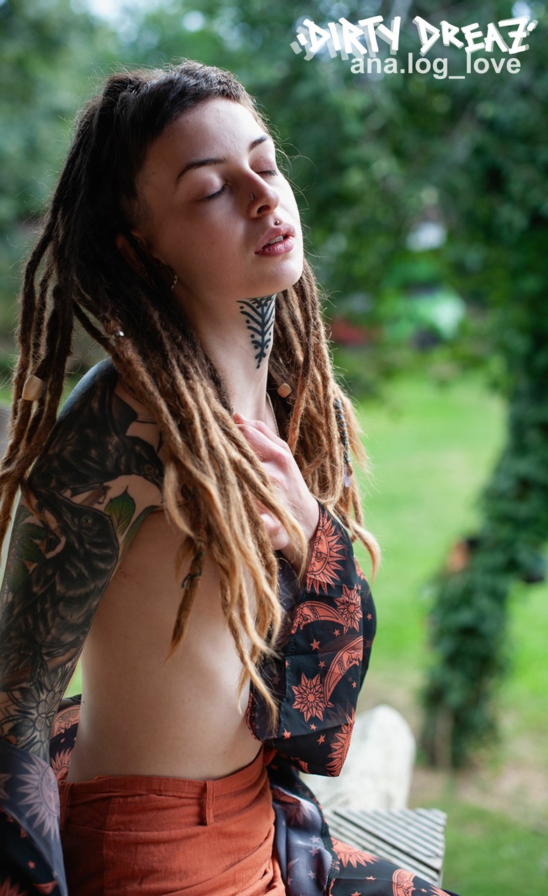 Tattooed female Cutz sports dreadlocks while showing her tiny tits porno fotoğrafı #429007159