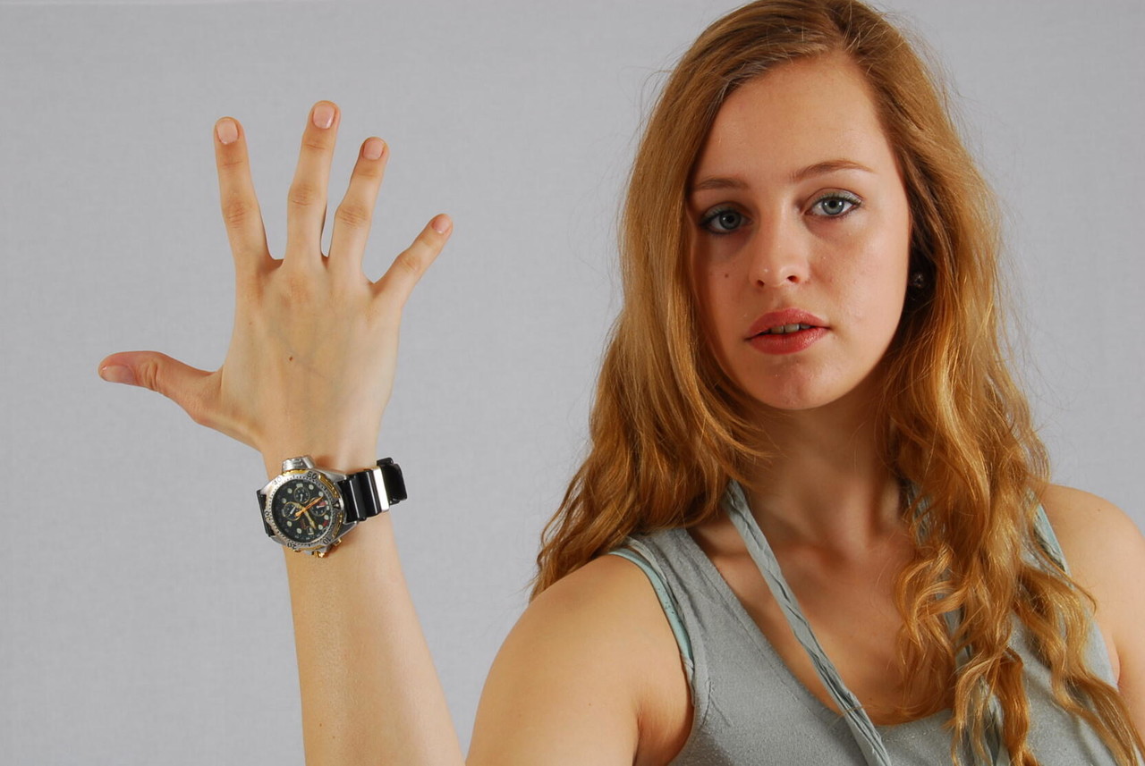 Pretty redhead Jennifer displays her Citizen diver's watch while fully clothed 포르노 사진 #425552622