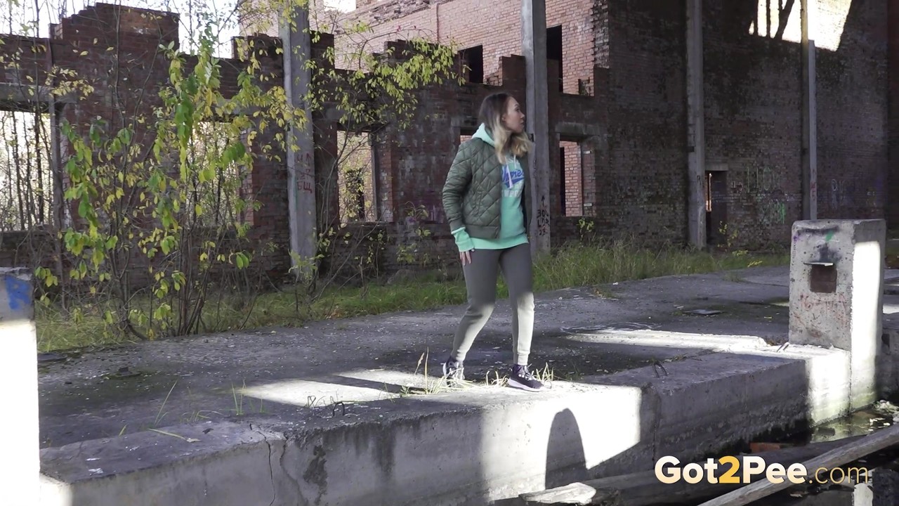 Caucasian girl Diana pisses on a sidewalk in a derelict environment foto porno #426461988