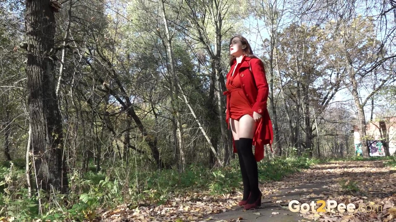 White girl Alexa squats for a piss on a path through the woods photo porno #426402915