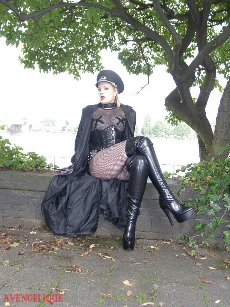 Solo model Avengelique poses in fetish wear alongside a waterway porn photo #422758372