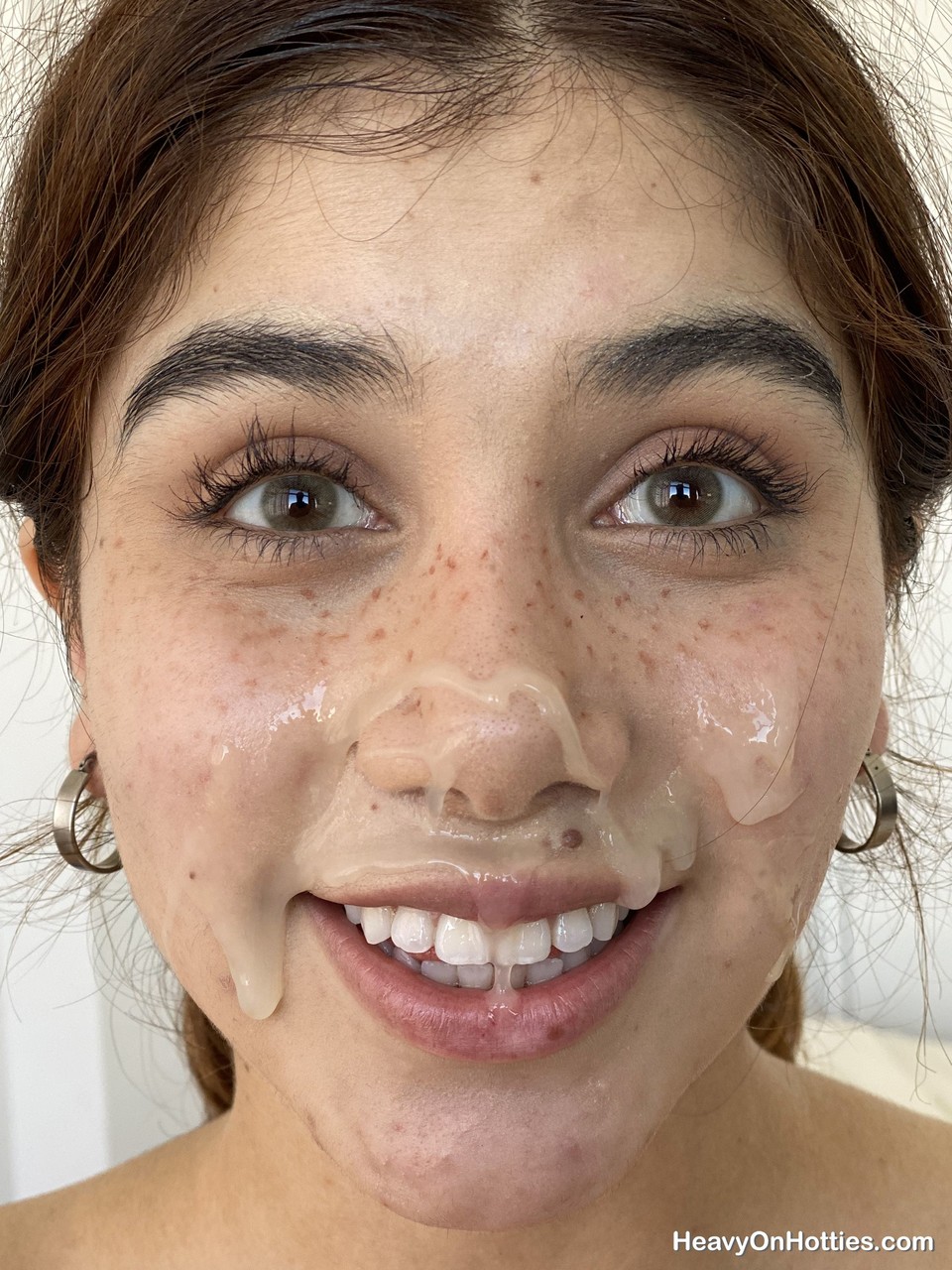Young amateur takes a cumshot on her freckled face during POV action photo porno #424066727