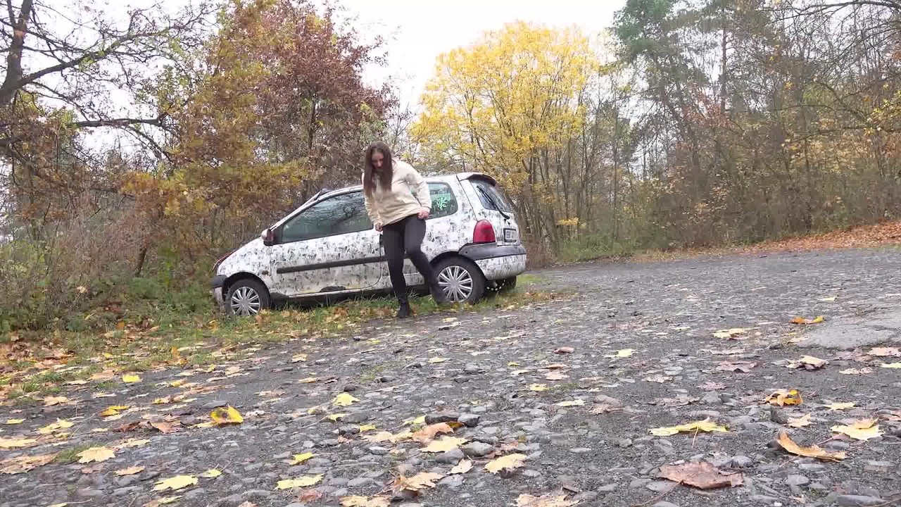 White girl Nicolette Noir takes a piss beside a parked car in a wooded setting foto porno #427214047 | Got 2 Pee Pics, Nicolette Noir, Pissing, porno ponsel