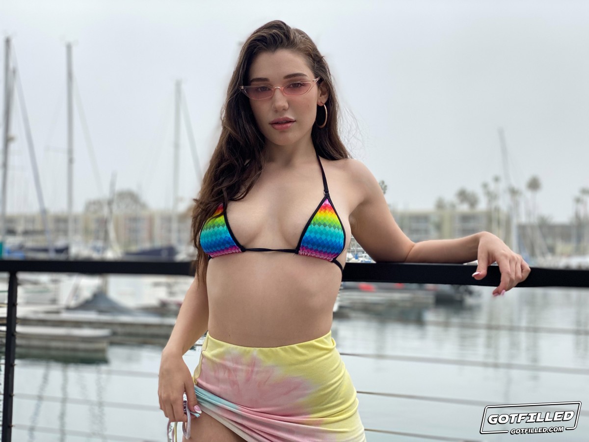 Brunette chick Lily Lou models a bikini at a marina before rough sex inside porn photo #422836238