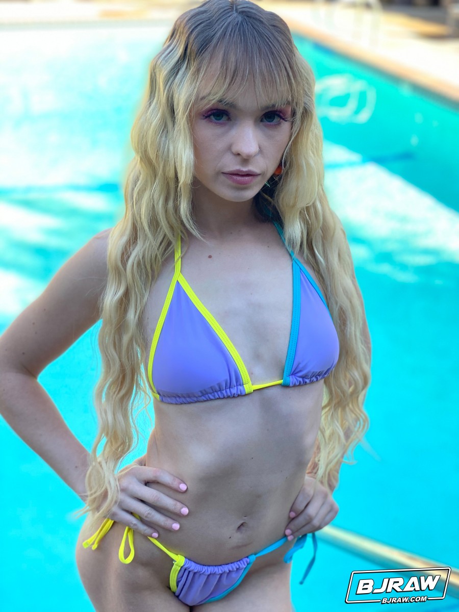 Blonde teen with long hair Lilly Bell models a bikini before a BJ and a facial porno fotoğrafı #425582625