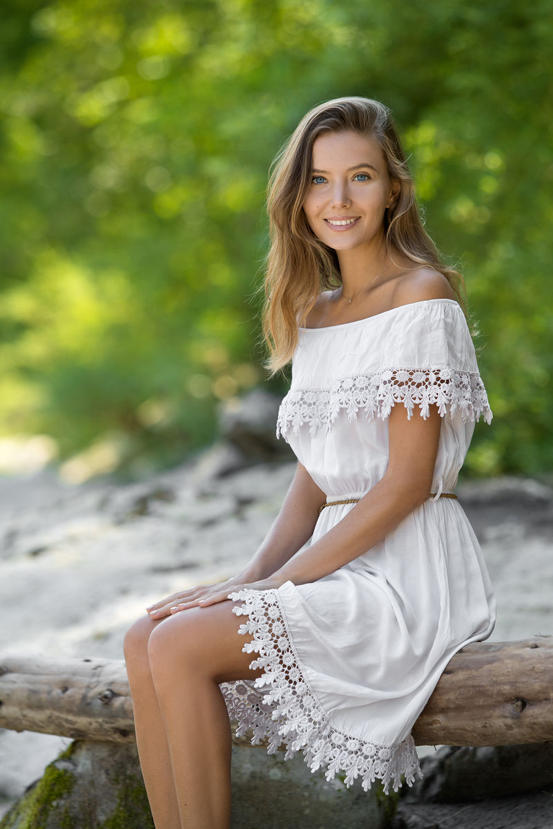 Pretty teen Clover removes an off shoulder dress to pose nude on driftwood photo porno #424513302