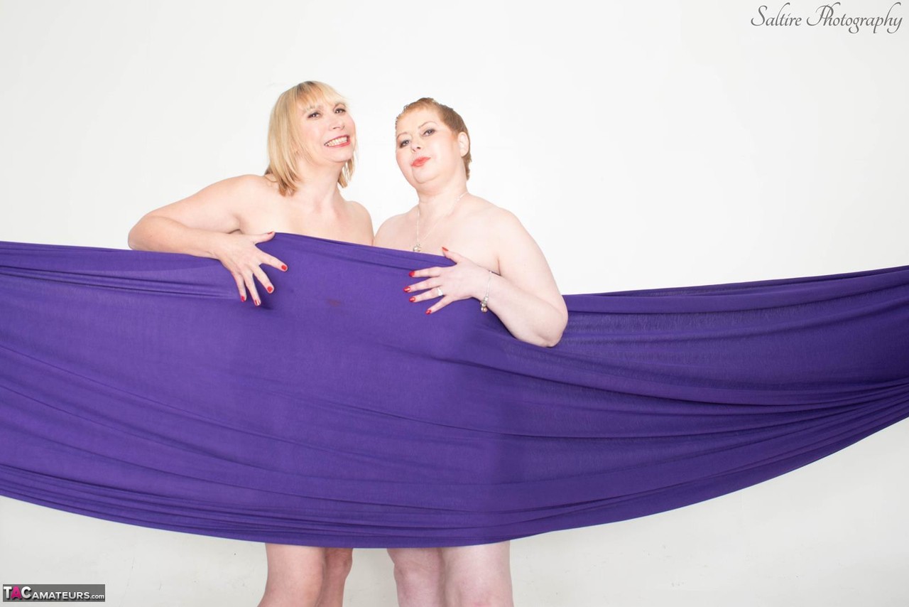 Fat amateur Posh Sophia & her nude girlfriend get wrapped in a swath of fabric porn photo #428824413