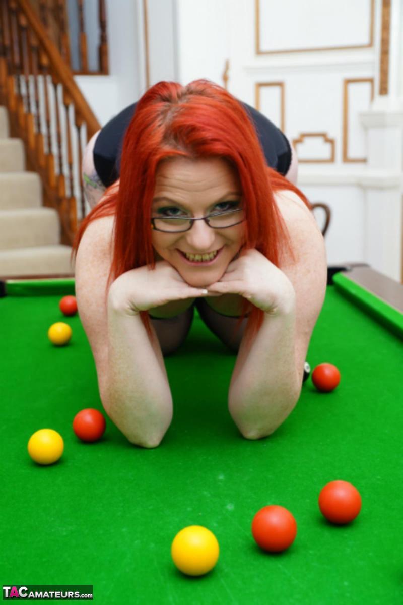 Redheaded amateur Mollie Foxxx has lesbian sex on top of a pool table порно фото #427339363