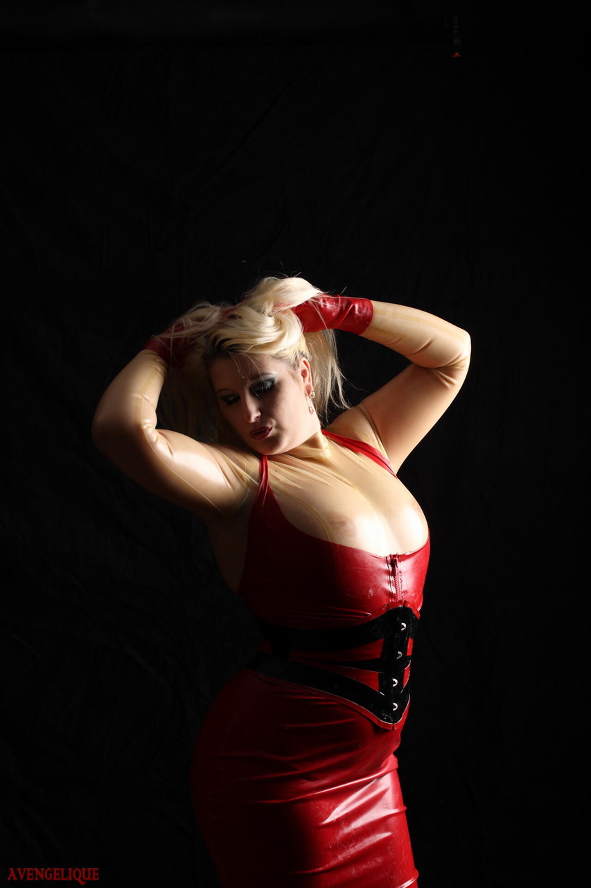 Rubber Tits Lady in RedBig boobs,Latex porn photo #423475881