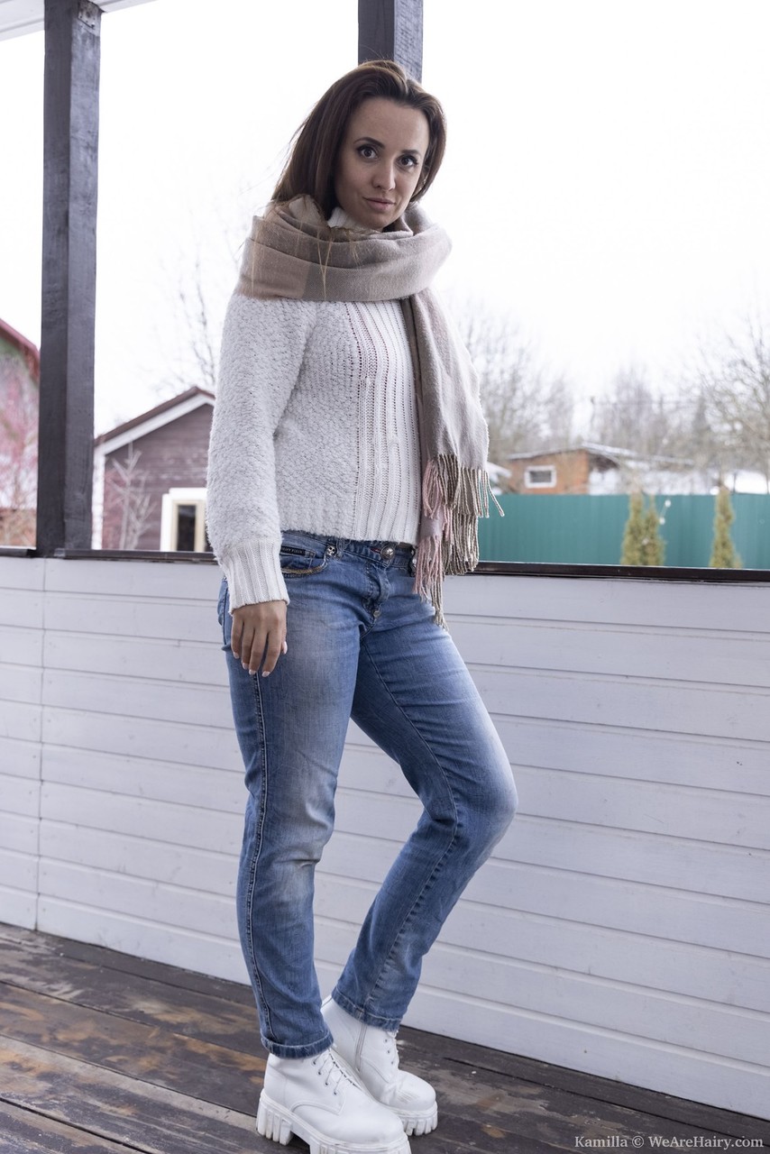Kamilla is outside in the cold in her white sweater and denim jeans She enjoys порно фото #425181600 | We Are Hairy Pics, Kamilla, Hairy, мобильное порно