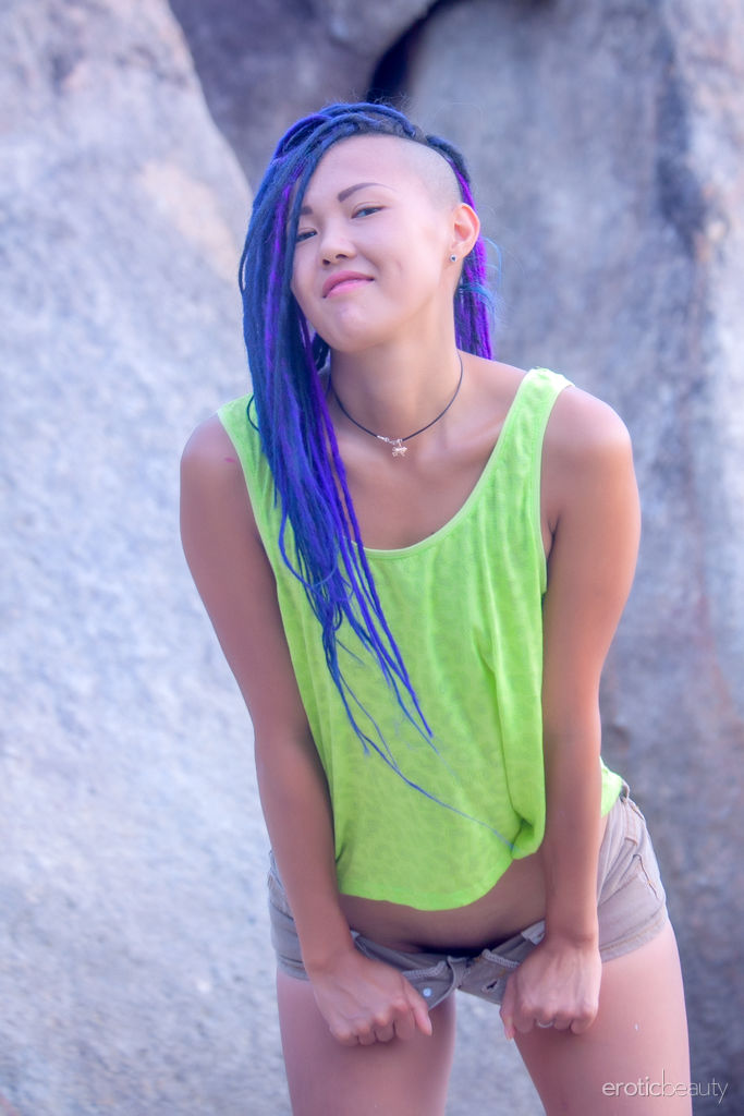 Sweet Julie with her blue and braided hair exhibits her natural beautiful ポルノ写真 #427621815
