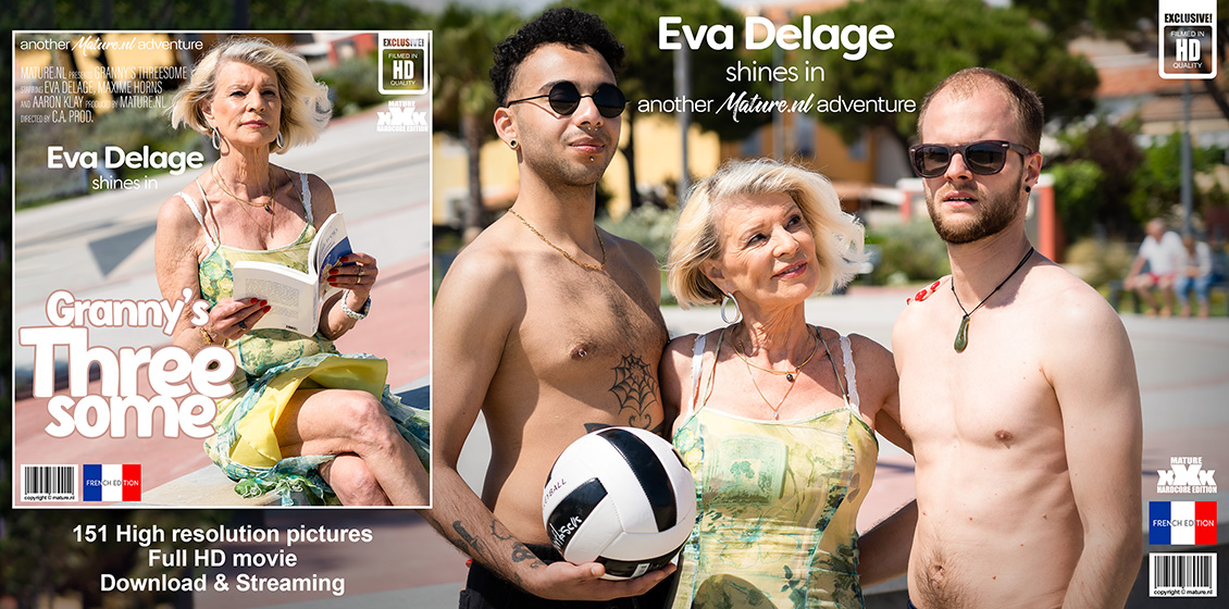 Modern grandma cougar Eva Delage gets two young to fuck her in a threesome foto porno #424205096