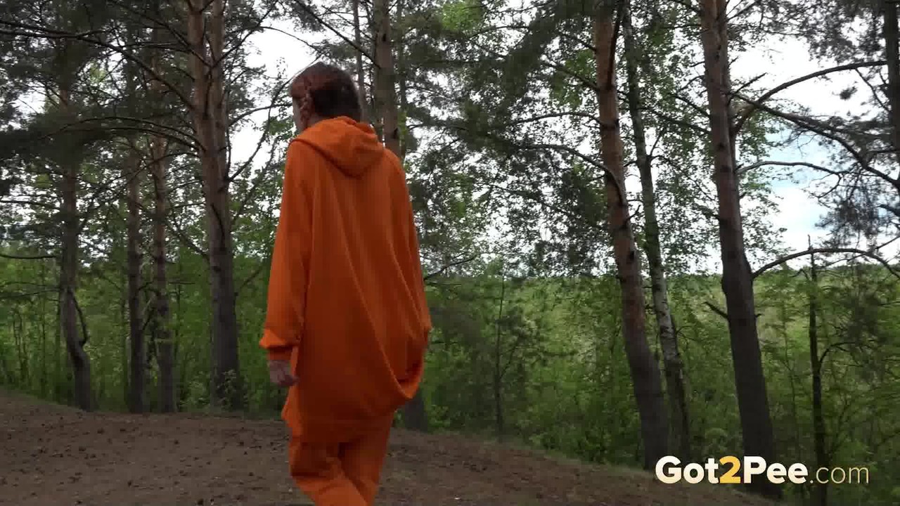 European girl pees over the ground in the woods 色情照片 #428753364