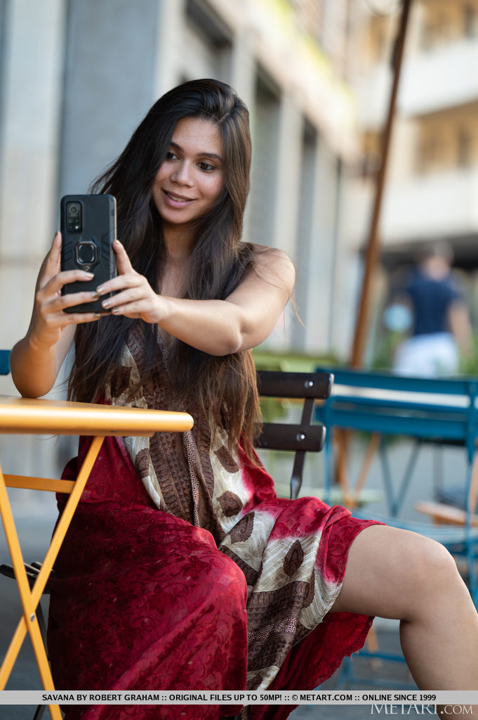 Gorgeous French brunette Savana takes selfies as she strolls around the zdjęcie porno #424132626