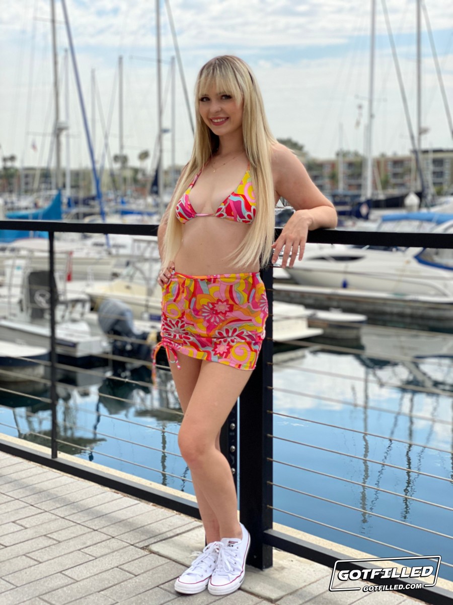 Blonde Teen Lilly Bell Models Swimwear At A Marina Before Pov Creampie Sex