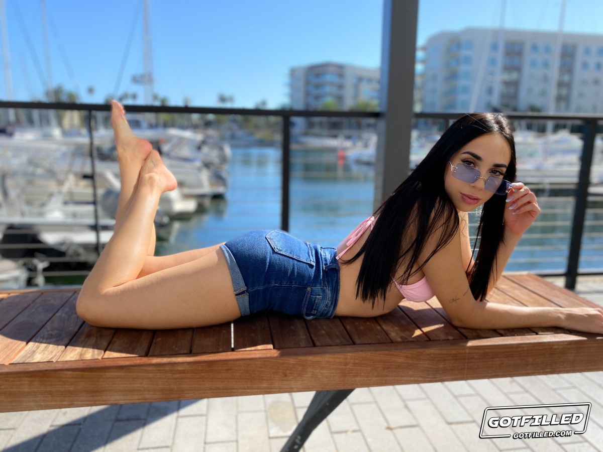 Brunette Chick Gaby Ortega Models A Bikini At A Marina Before Pov Fucking