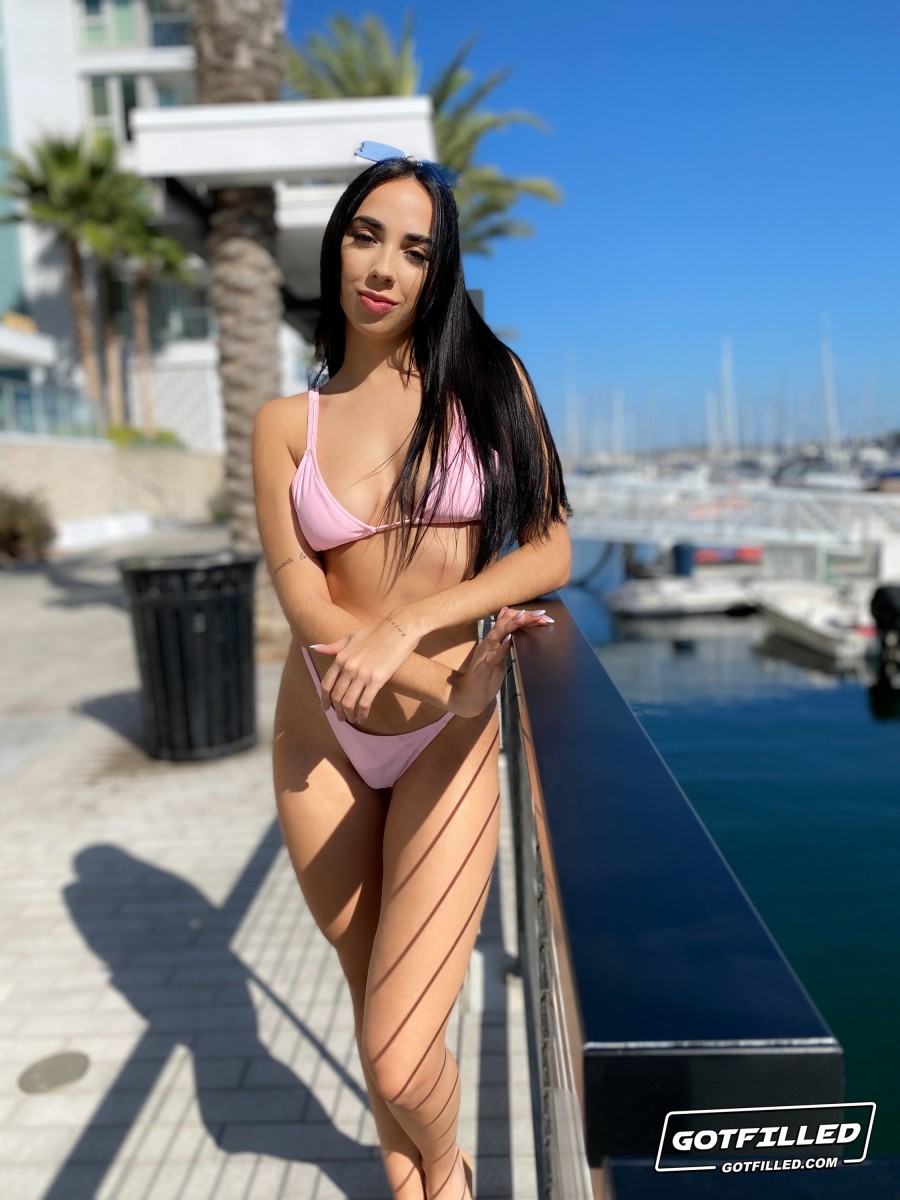 Brunette Chick Gaby Ortega Models A Bikini At A Marina Before Pov Fucking