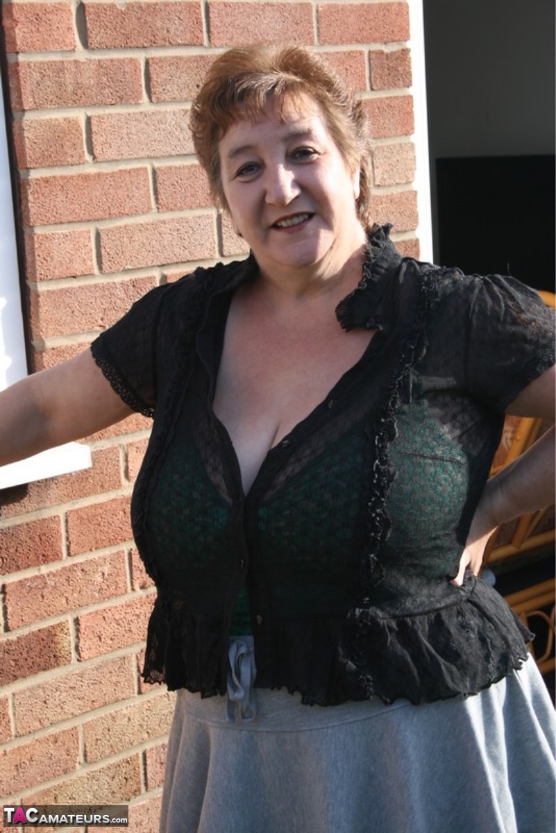 Older Uk Fatty Kinky Carol Strips To Lingerie And Pantyhose Outside Her House