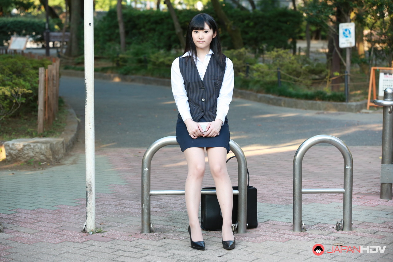 Pretty Japanese Girl Yui Watanabe Teases Outdoors In A Short Skirt And Heels