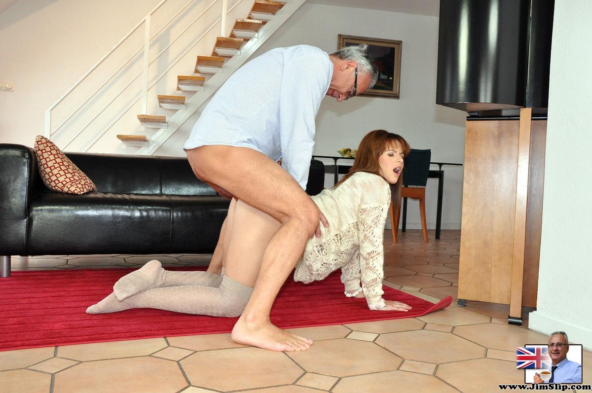 Natural redhead in over the knees socks lets an old man fuck her tight pussy ポルノ写真 #422813735