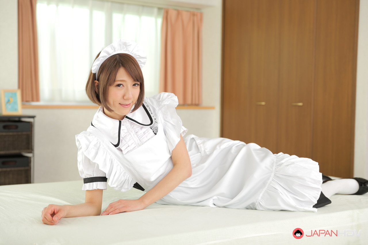 Japanese Maid Erina Takigawa Goes Nude On A Bed In White Knee Socks And Heels