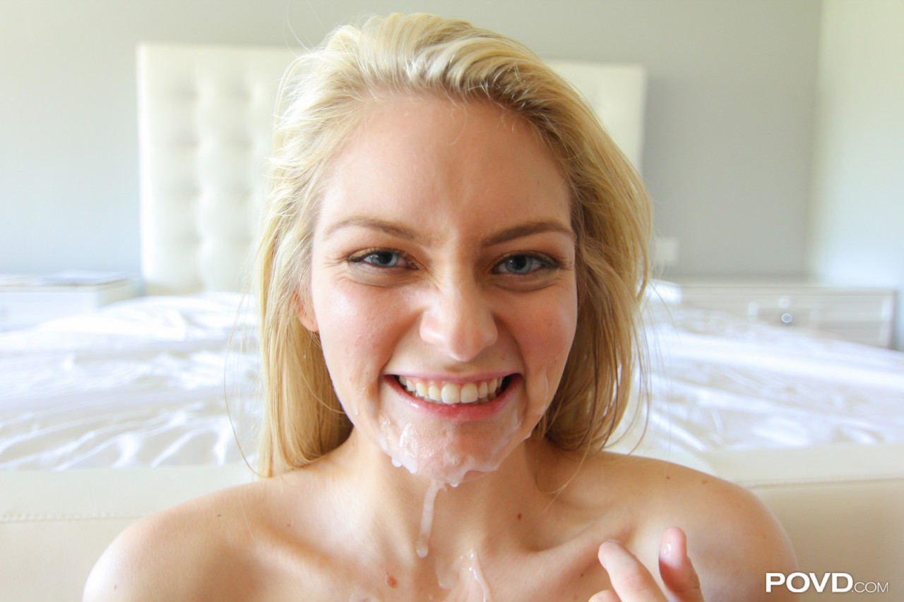 Naked blonde slut sucking and getting pounded POV ends with sperm facial porn photo #425765611