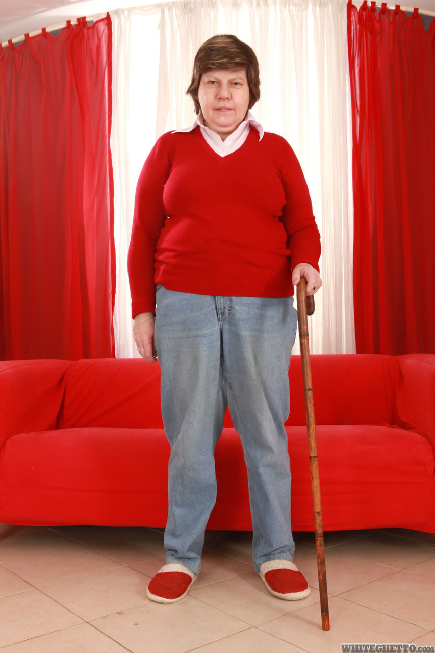 Old Granny Miluska Peels Jeans To Pose With Cane In Her Underwear And Slippers