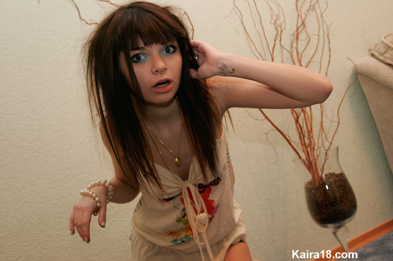 Young brunette Kaira 18 sneers while barefoot in a SFW solo shoot foto porno #427667409