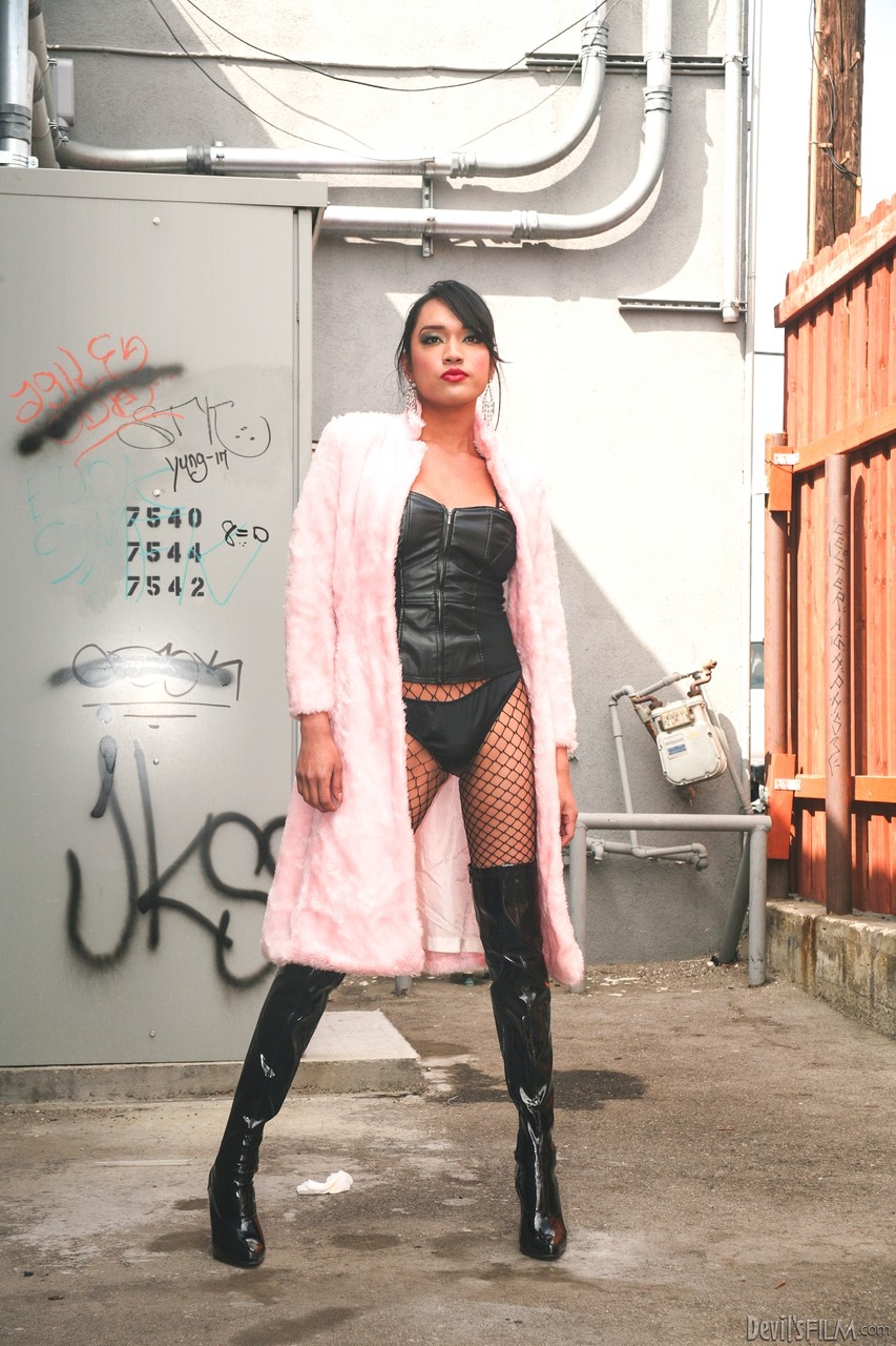 Asian beauty Jessica Fox models leather lingerie in fishnets and OTK boots porno fotky #422924364 | Devils Film Pics, Jessica Fox, Boots, mobilní porno