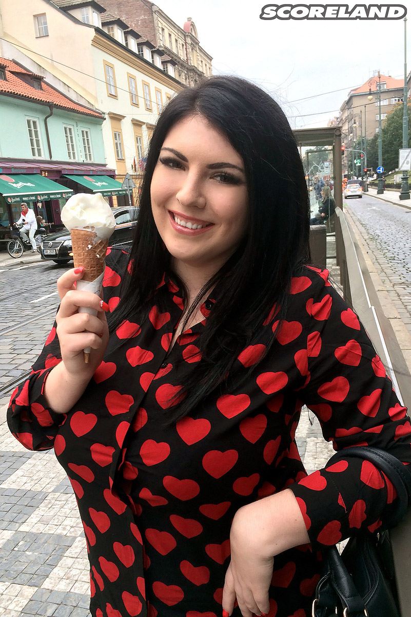 Chubby brunette chick Maya Milano eats and ice cream cone in teasing manner photo porno #424863774