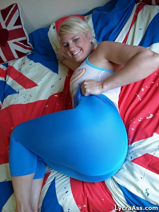 Older Lady Daniella English Slides Her Spandex Pants Over Her Big Butt