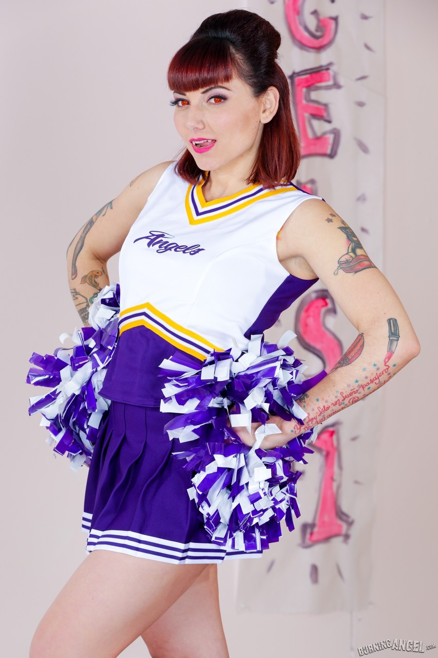 Tattooed cheerleader Veronica Layke offers up naked pussy on her knees porn photo #427736913