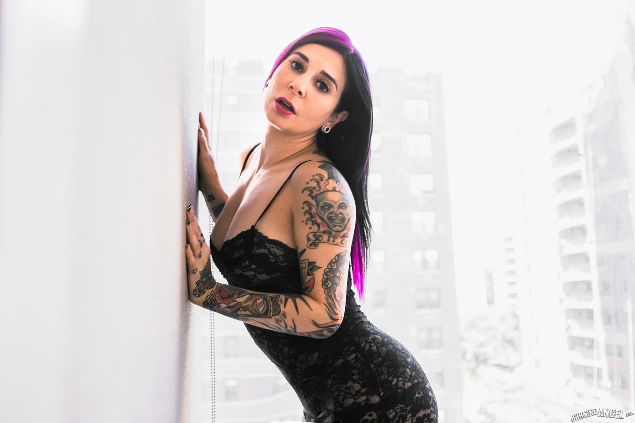 Ink queen Joanna Angel sheds lingerie for nude poses in condo windowsill porn photo #426736407