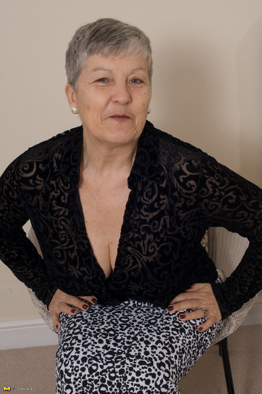 Grey haired gran from the UK strips to her silk underwear and nylons foto porno #428544787