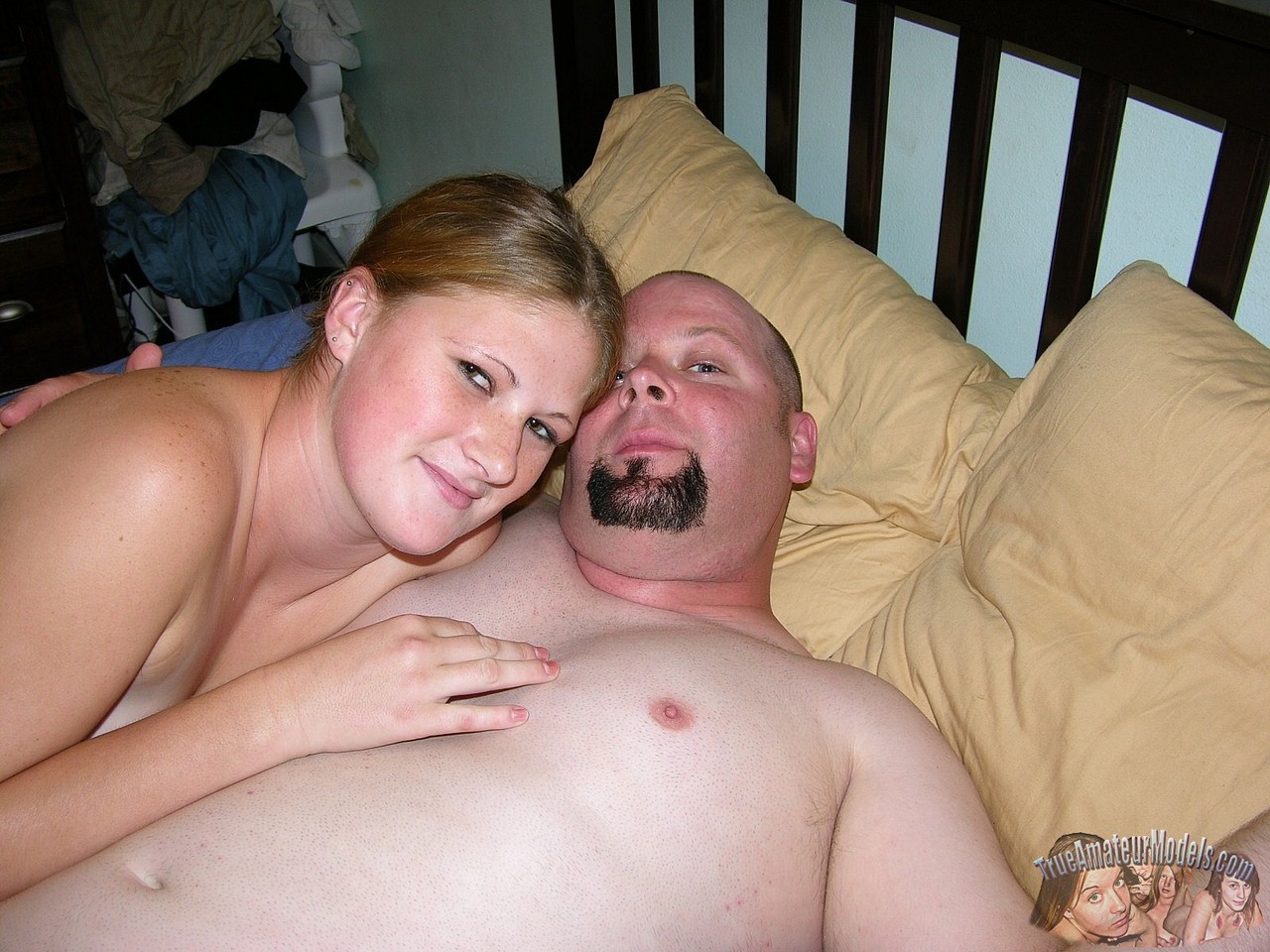 Strawberry Blonde Amateur With A Shaved Pussy Sucks Of A Bald Dude