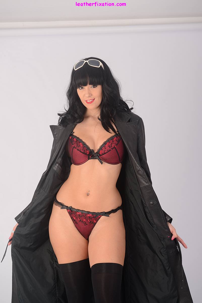 Sexy brunette Sammi Jo peels off a thong in a long coat and black thigh highs photo porno #426950623 | Leather Fixation Pics, Sammi Jo, Lingerie, porno mobile