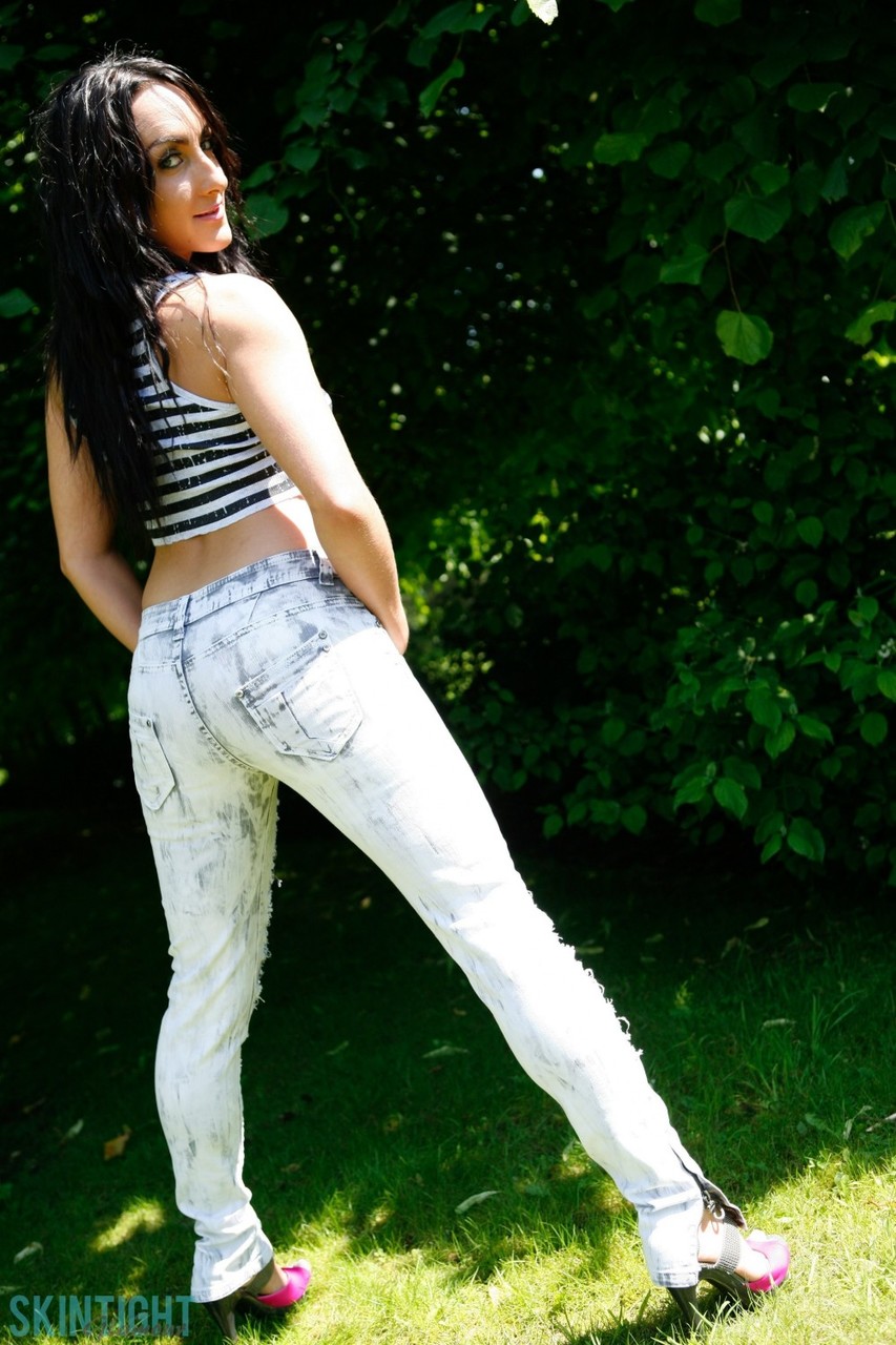 British model Chloe Lovette pulls down tight jeans near trees in a backyard porn photo #427283475 | Skin Tight Glamour Pics, Chloe Lovette, Jeans, mobile porn