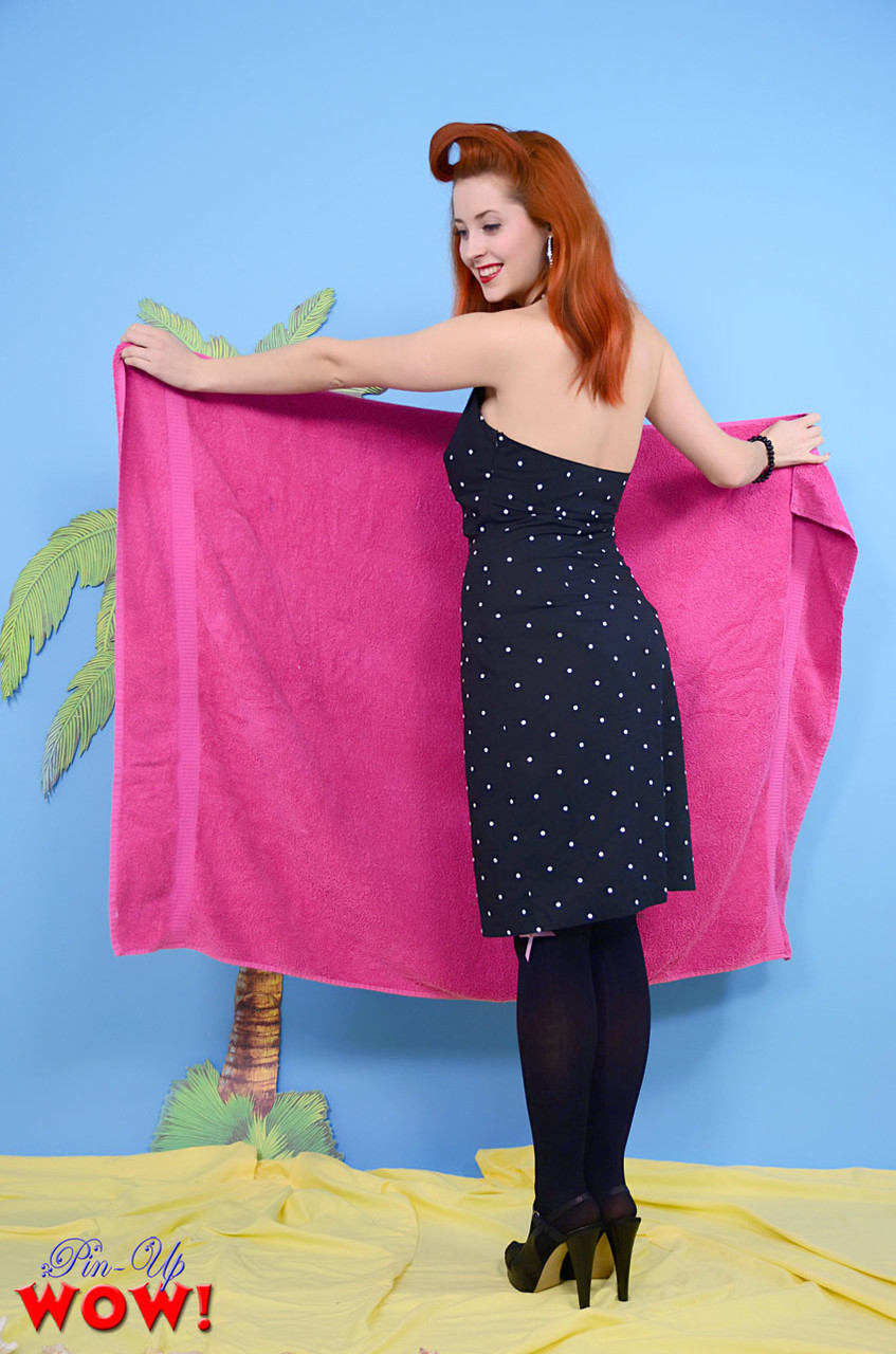Redhead pinup model Lucy V sets her perfect tits free in OTK nylons порно фото #426859213