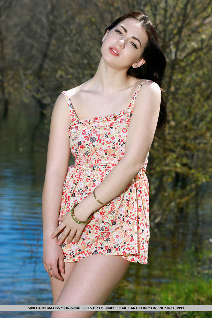Brunette babe shedding summer dress outdoors for teen glamour photos foto pornográfica #422605829