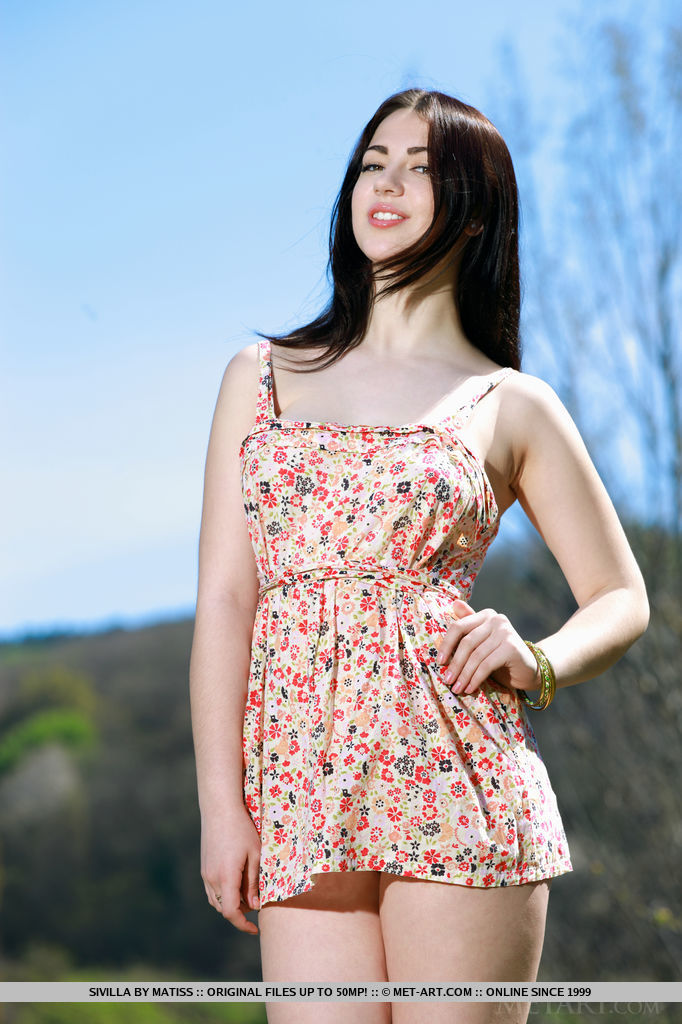 Brunette babe shedding summer dress outdoors for teen glamour photos ポルノ写真 #422605830